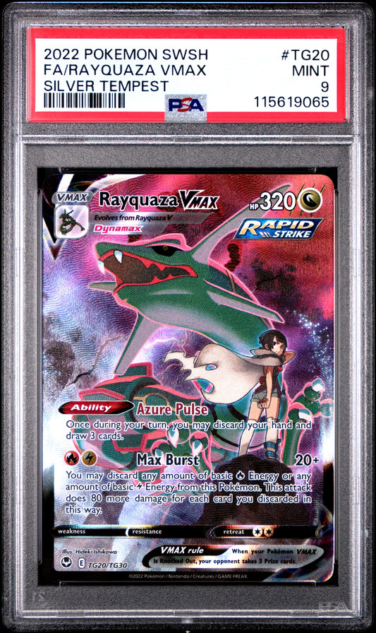 2022 Pokemon Sword & Shield Silver Tempest Tg20 Rayquaza Vmax - PSA 9