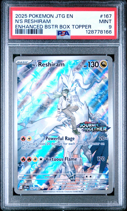 2025 Pokemon Jtg En-Journey Together 167 N's Reshiram Enhanced Bstr Box Topper - PSA 9