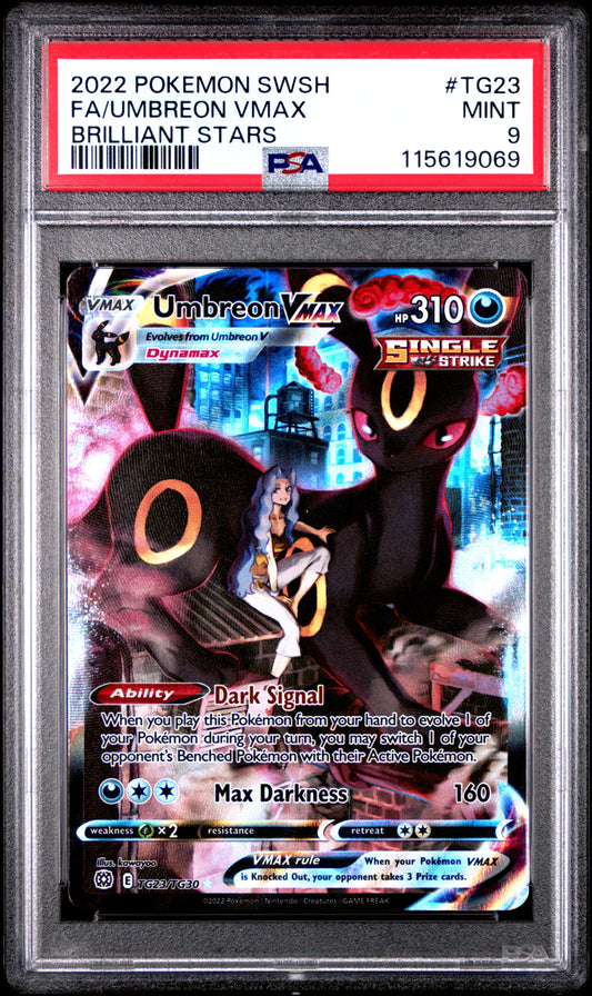 2022 Pokemon Sword & Shield Brilliant Stars Tg23 Umbreon Vmax - PSA 9