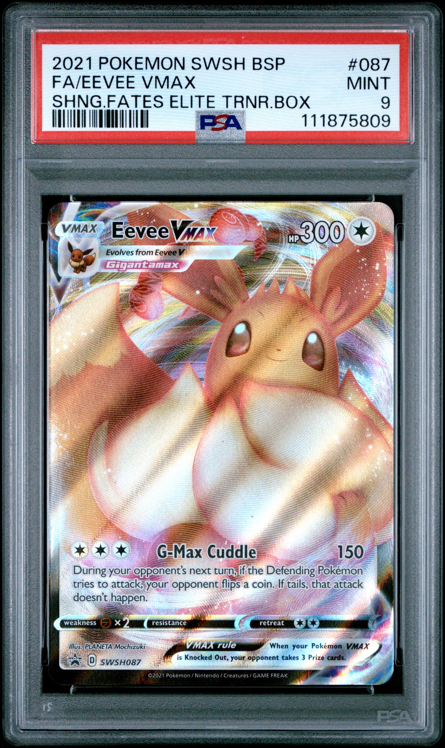 2021 Pokemon Swsh Black Star Promo 087 Eevee VMax Shng.Fates Elite Trnr.Box - PSA 9