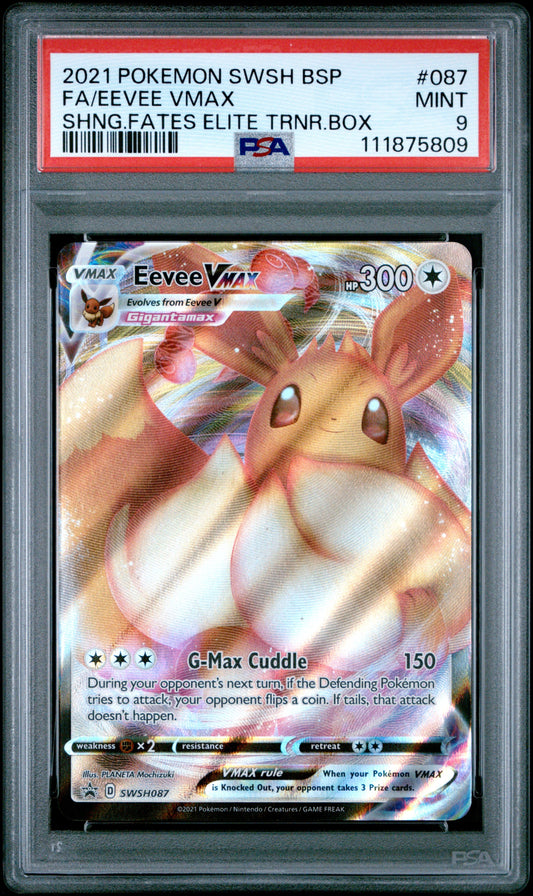 2021 Pokemon Swsh Black Star Promo 087 Eevee VMax Shng.Fates Elite Trnr.Box - PSA 9