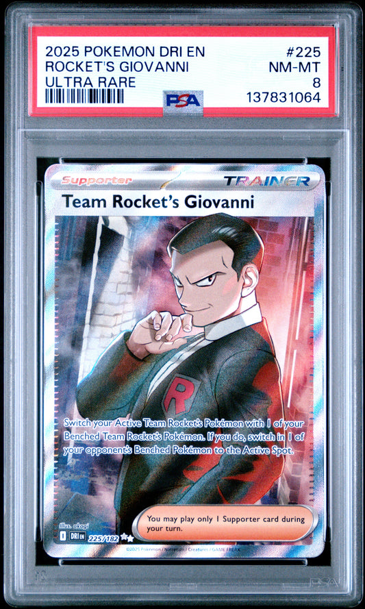 2025 Pokemon Dri En-Destined Rivals 225 Rocket's Giovanni Ultra Rare - PSA 8