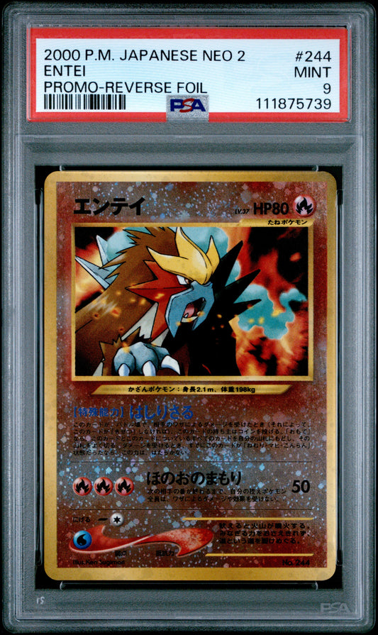 2000 Pokemon Japanese Neo 2 Promo 244 Entei-Reverse Foil - PSA 9