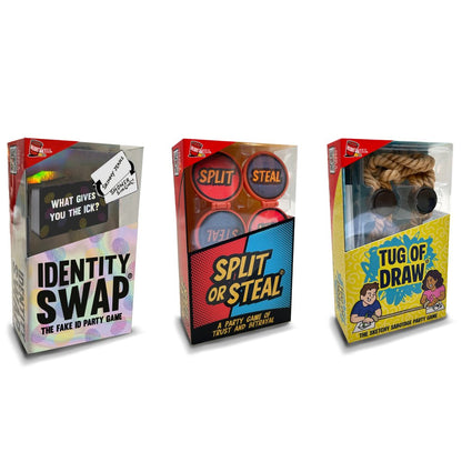 Regrettable Boardgame Assortment - Tug of Draw/ Split or Steal/ Identity Swap
