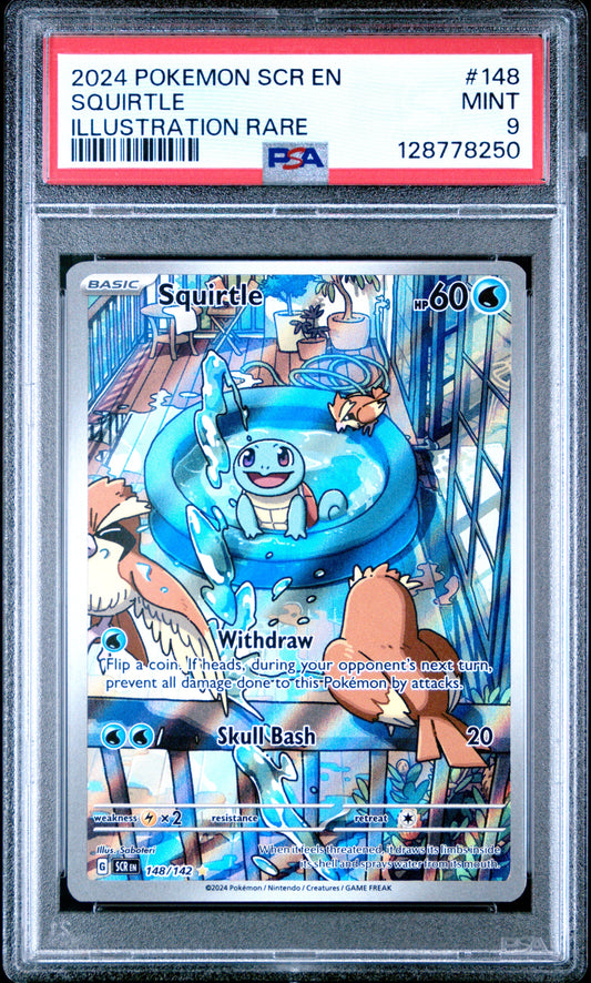 2024 Pokemon Scr En-Stellar Crown 148 Squirtle Illustration Rare - PSA 9
