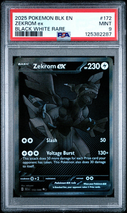 2025 Pokemon Blk En-Black Bolt 172 Zekrom Ex Black White Rare - PSA 9