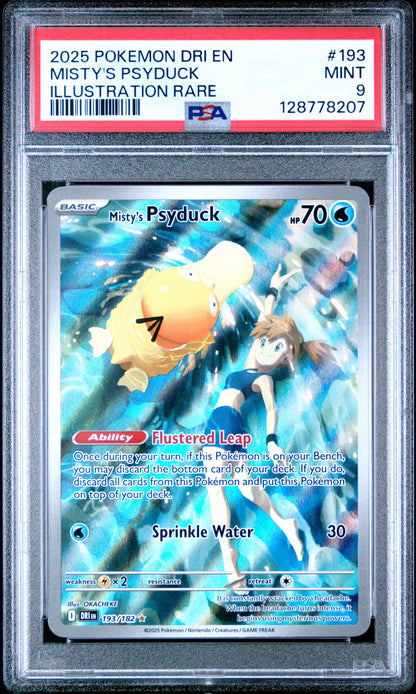2025 Pokemon Dri En-Destined Rivals 193 Misty's Psyduck Illustration Rare - PSA 9