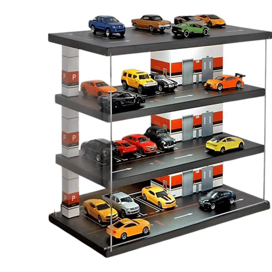 1:64 Diorama - Four Story Orange & White Parking Lot Scene