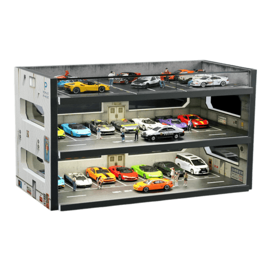 1:64 Diorama - Urban Windowed Multi-Story Parking Garage Scene