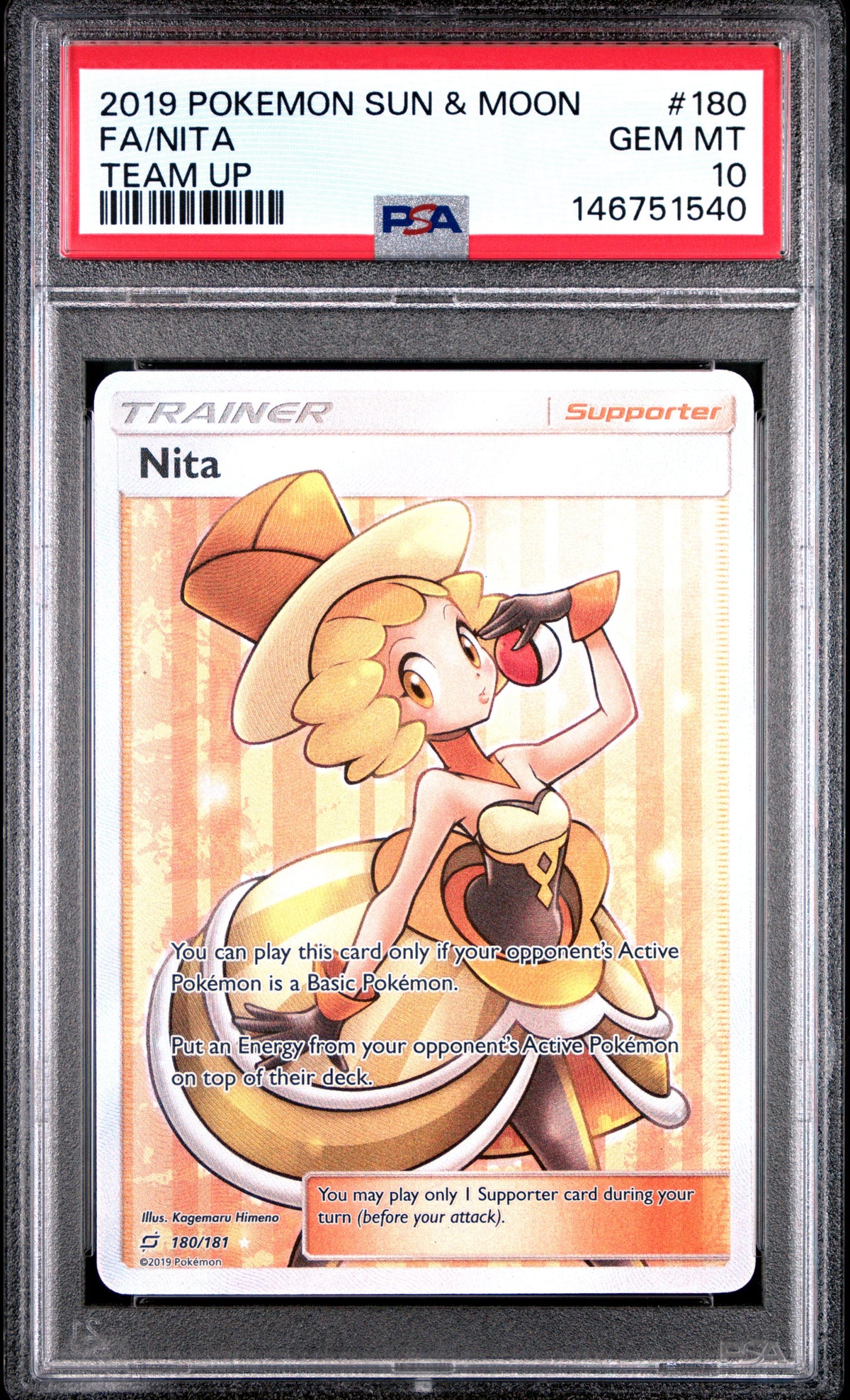 2019 Pokemon Sun & Moon Team Up 180 Fa/Nita Team Up - PSA 10