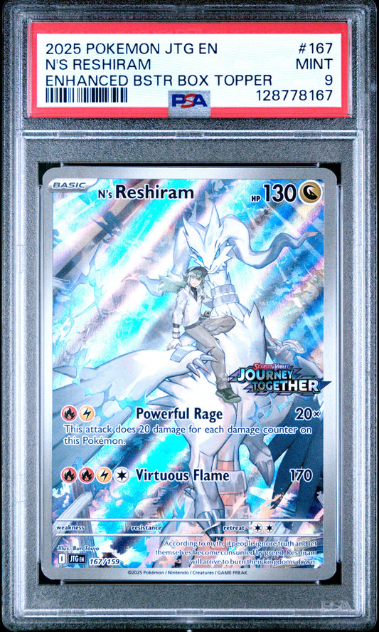 2025 Pokemon Jtg En-Journey Together 167 N's Reshiram Enhanced Bstr Box Topper - PSA 9