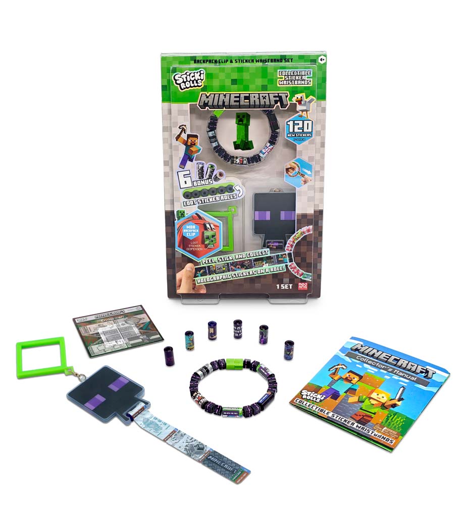 Sticki Rolls Minecraft Pendant & Sticker Wristband Set