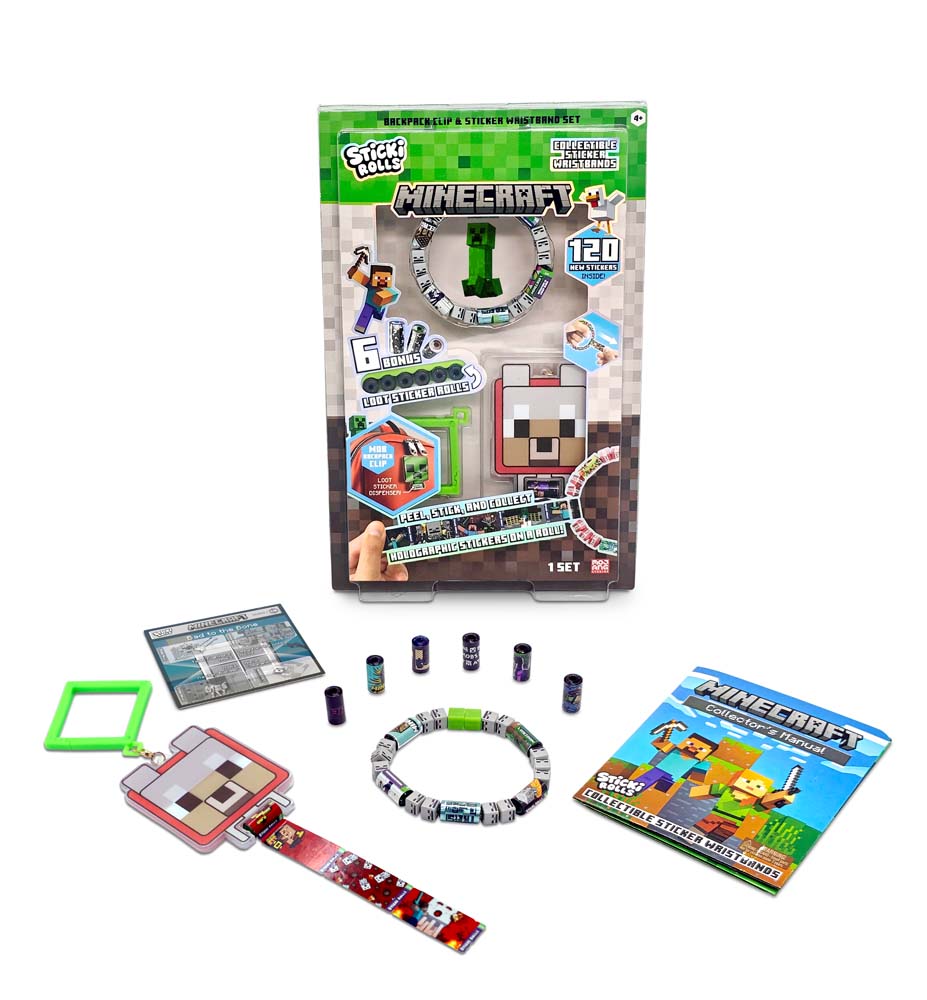 Sticki Rolls Minecraft Pendant & Sticker Wristband Set