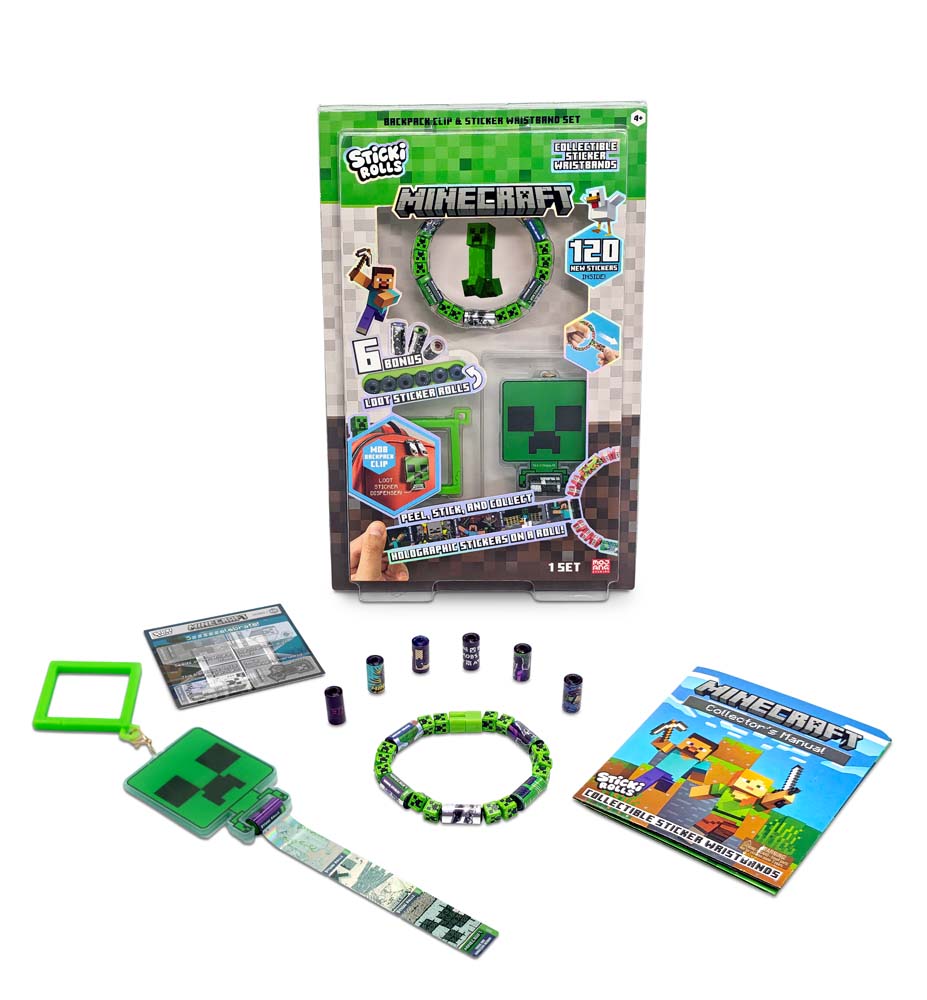 Sticki Rolls Minecraft Pendant & Sticker Wristband Set