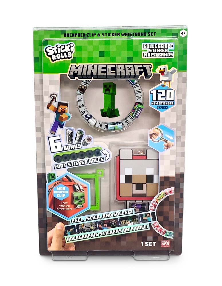 Sticki Rolls Minecraft Pendant & Sticker Wristband Set