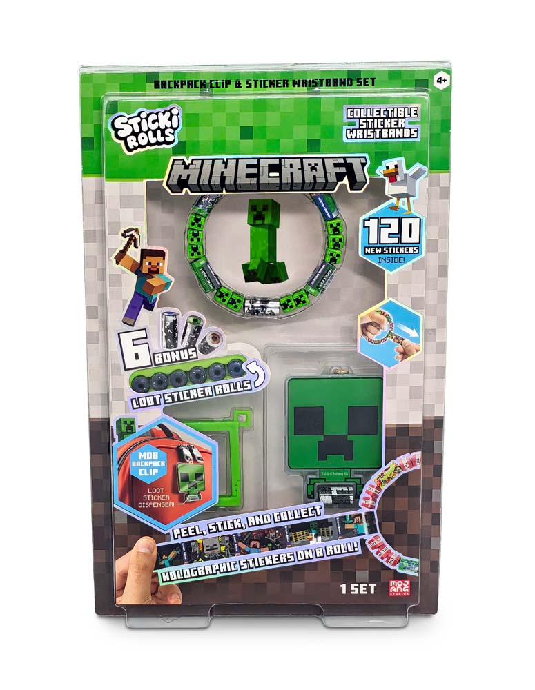 Sticki Rolls Minecraft Pendant & Sticker Wristband Set