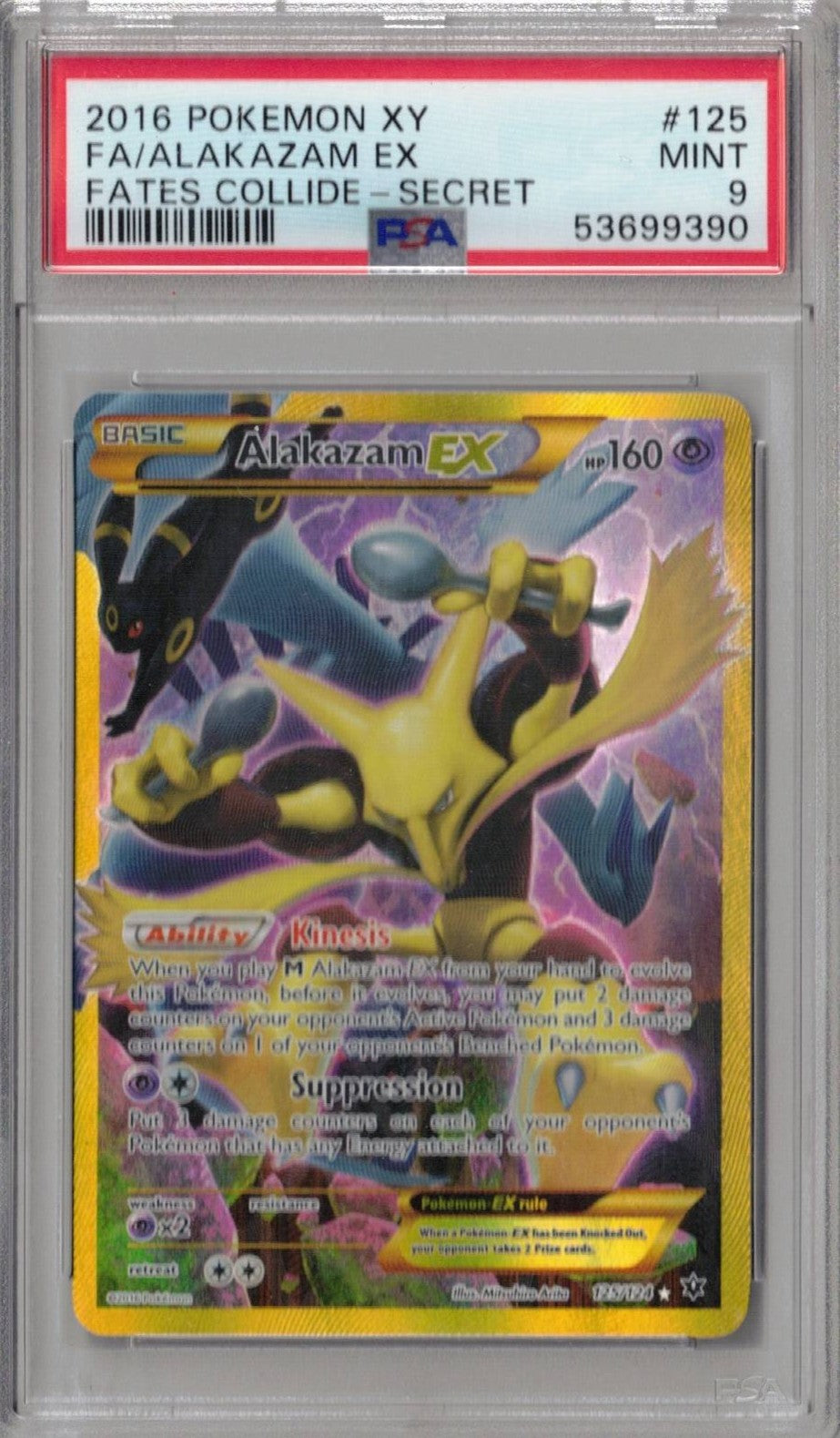 2016 Pokemon Xy Fates Collide 125 Fates Alakazam Ex Secret - PSA 9