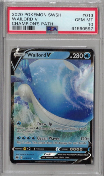 2020 Pokemon Sword & Shield Champion's Path 013 Wailord V - PSA 10