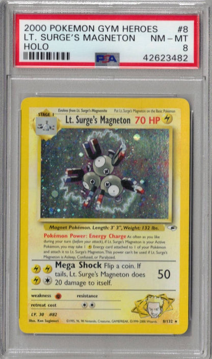 2000 Pokemon Gym Heroes 8 Lt. Surge's Magneton-Holo - PSA 8