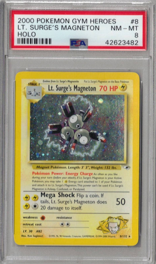 2000 Pokemon Gym Heroes 8 Lt. Surge's Magneton-Holo - PSA 8