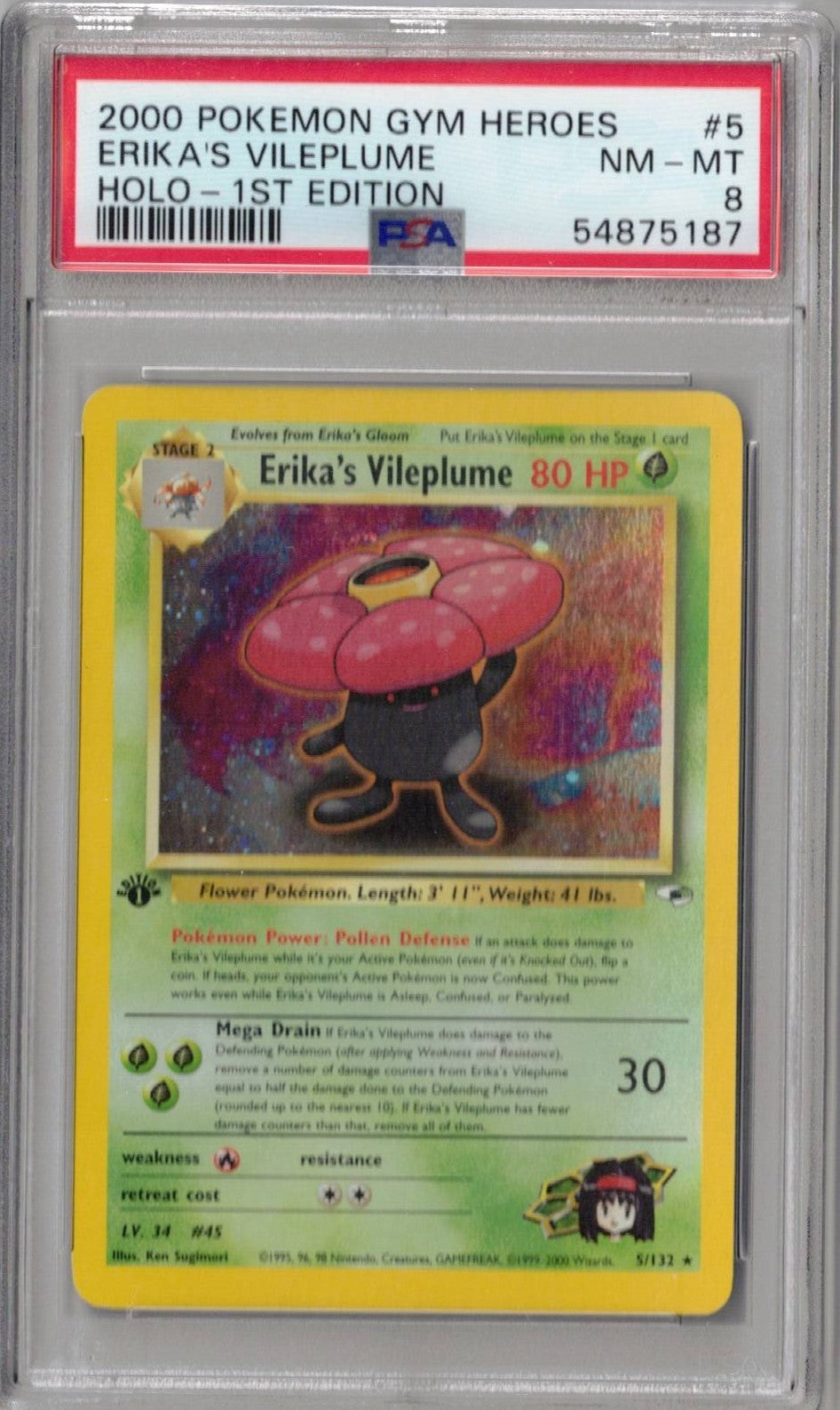 2000 Pokemon Gym Heroes 5 Erika's Vileplume Holo-1st Edition - PSA 8