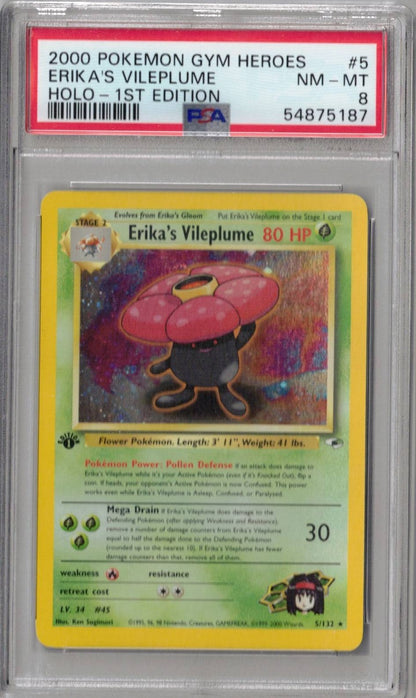 2000 Pokemon Gym Heroes 5 Erika's Vileplume Holo-1st Edition - PSA 8