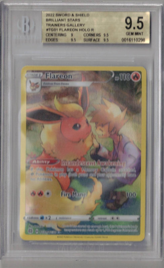 2022 Pokemon Sword & Shield Brilliant Stars Trainers Gallery TG01 Flareon - BGS 9.5