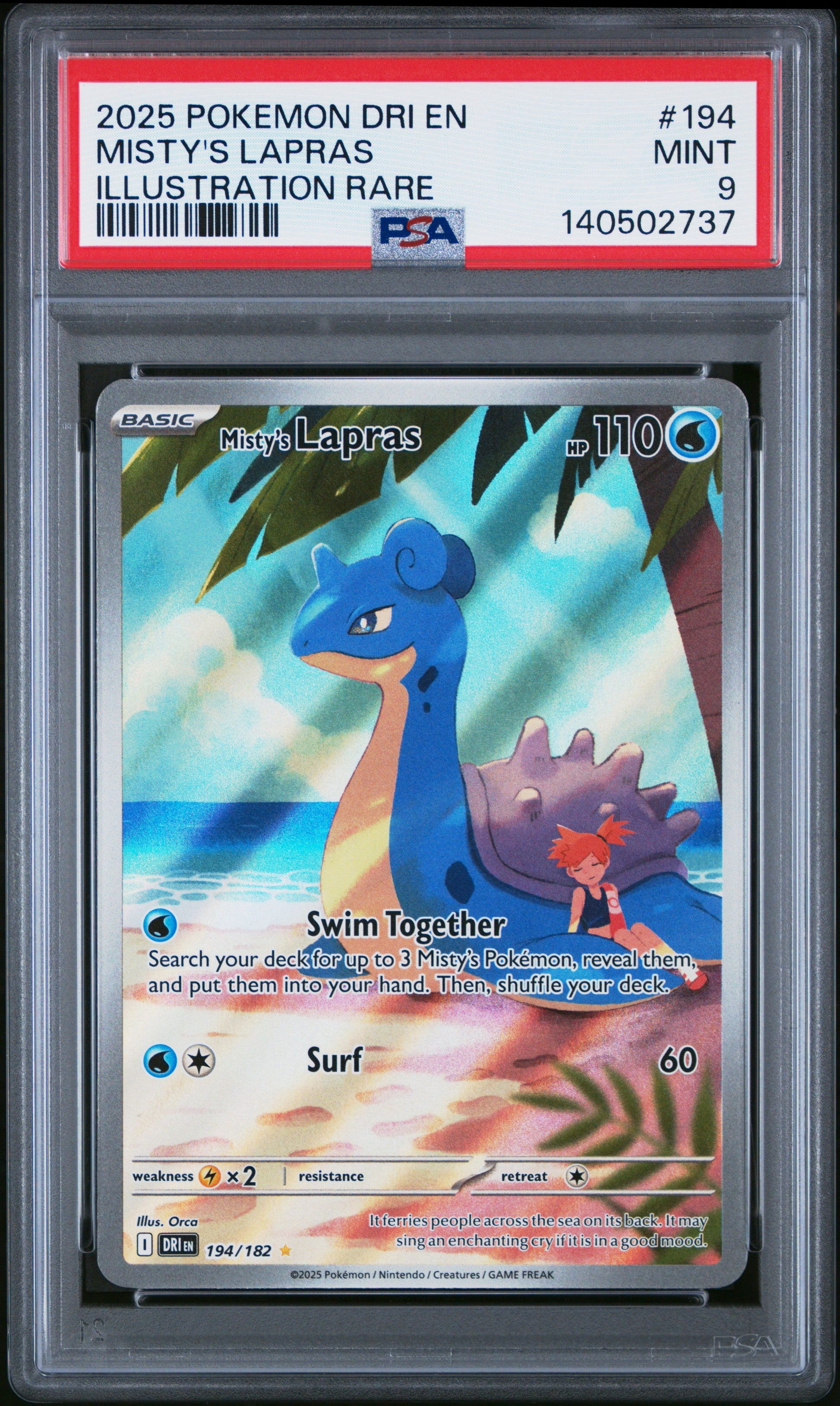 2025 Pokemon Dri En-Destined Rivals 194 Misty's Lapras Illustration Rare - PSA 9