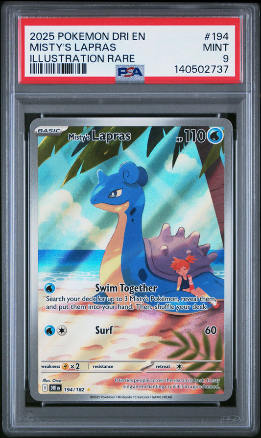2025 Pokemon Dri En-Destined Rivals 194 Misty's Lapras Illustration Rare - PSA 9