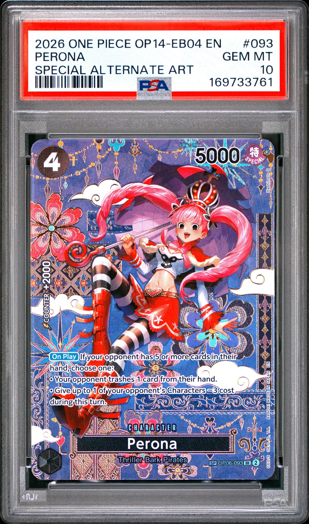 2026 One Piece Op14-Eb04-The Azure Sea's Seven 093 Perona Special Alternate Art - PSA 10