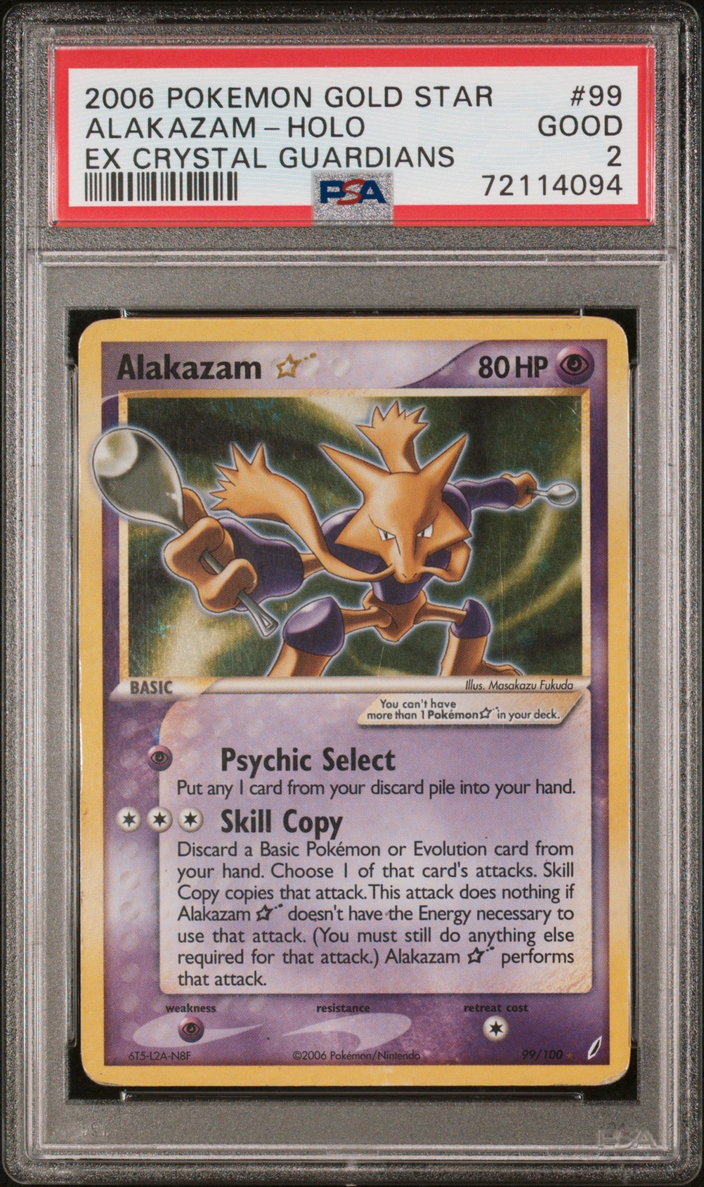 2006 Pokemon Gold Star Crystal Guardians 99 Alakazam Holo