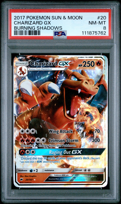 2017 Pokemon Sun & Moon Burning Shadows 20 Charizard GX - PSA 8