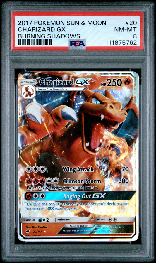 2017 Pokemon Sun & Moon Burning Shadows 20 Charizard GX - PSA 8
