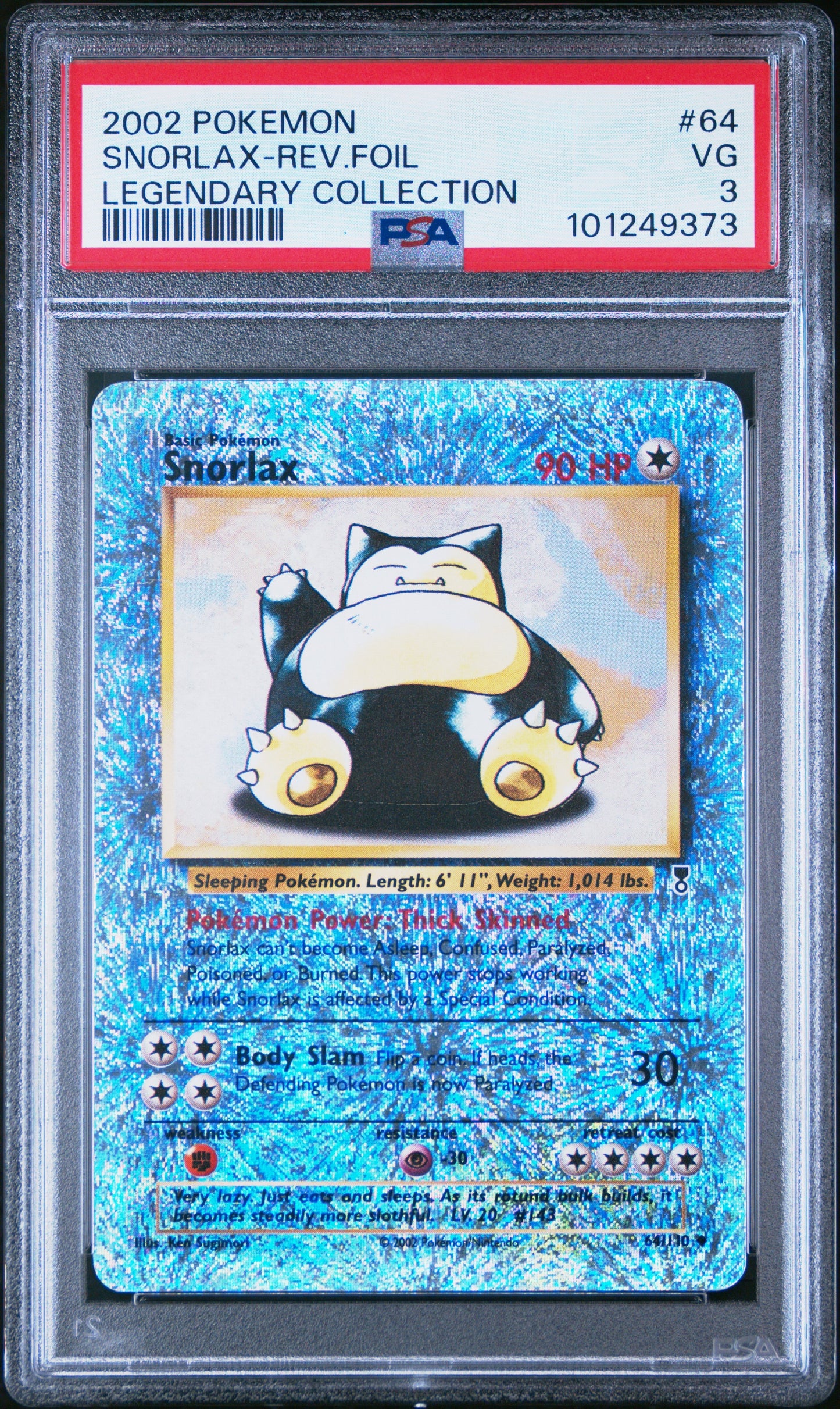 2002 Pokemon Legendary Collection 64 Snorlax-Rev.Foil - PSA 3