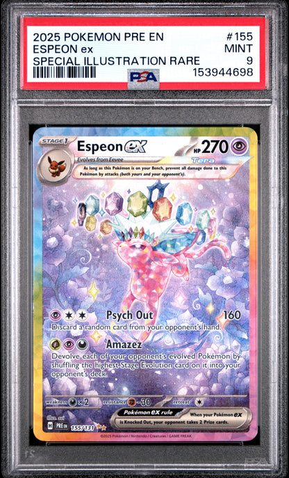 2025 Pokemon Pre En-Prismatic Evolutions 155 Espeon Ex Special Illustration Rare - PSA 9