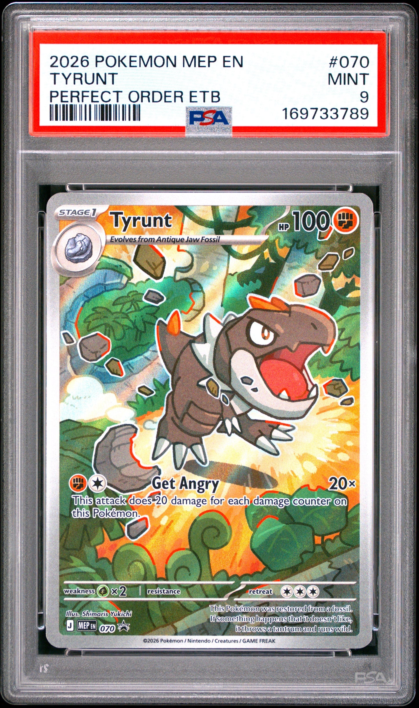 2026 Pokemon Mep En-Me Black Star Promo 070 Tyrunt Perfect Order Etb - PSA 9
