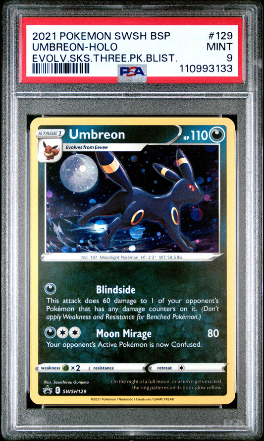 2021 Pokemon Swsh - Umbreon - Black Star Promo - 129 - Evolv.Sks.Three.Pk.Blist. - PSA 9