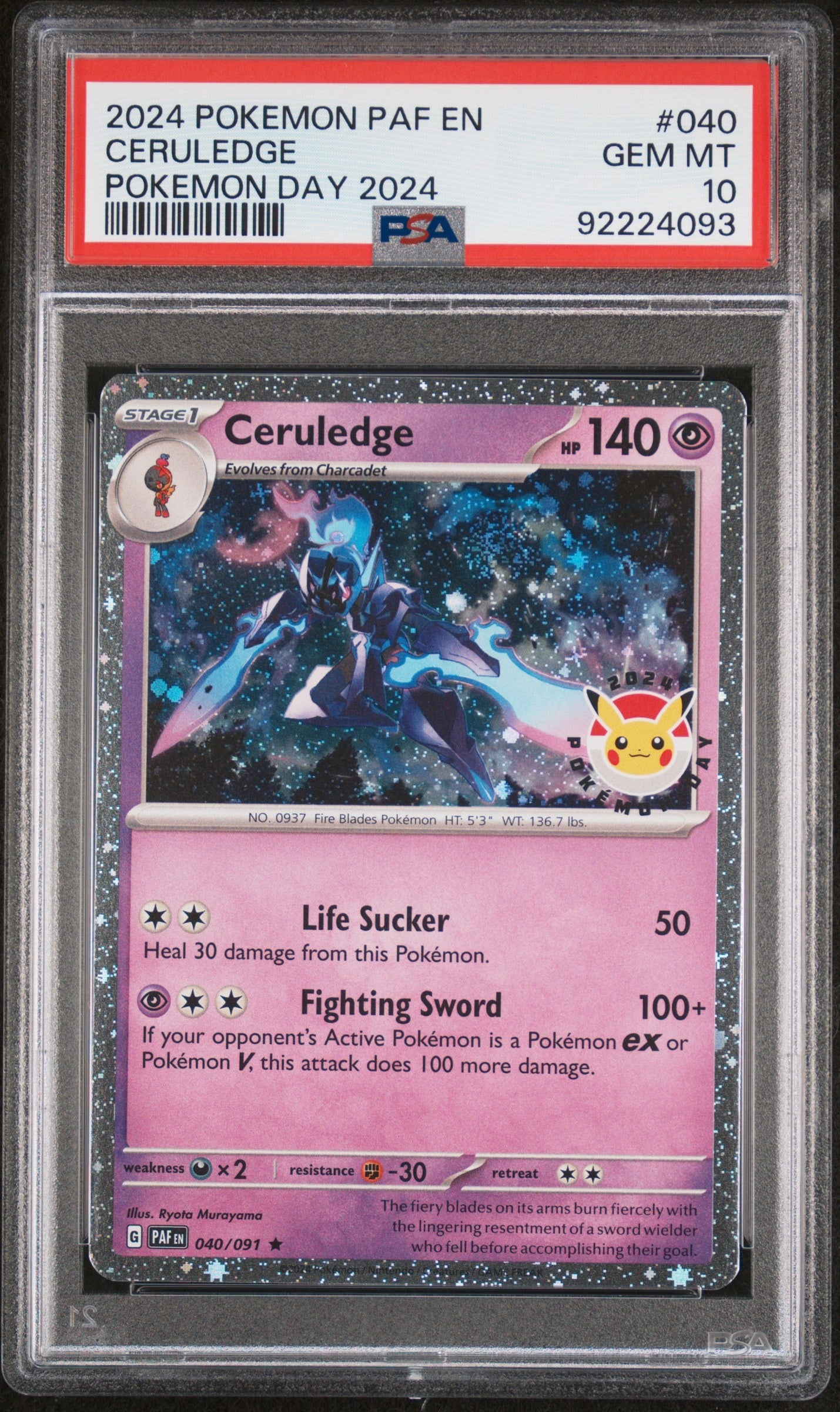 2024 Pokemon Paf En-Paldean Fates 040 Ceruledge Pokemon Day 2024 - PSA 10