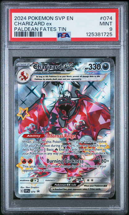 2024 Pokemon Svp En-Sv Black Star Promo 074 Charizard Ex Paldean Fates Tin - PSA 9