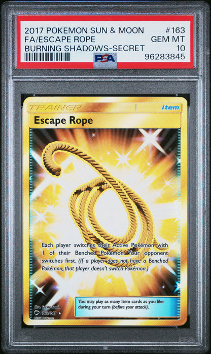 2017 Pokemon Sun & Moon Burning Shadows 163 Escape Rope Secret - PSA 10