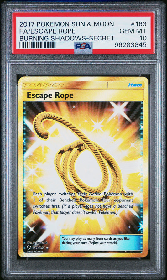 2017 Pokemon Sun & Moon Burning Shadows 163 Escape Rope Secret - PSA 10
