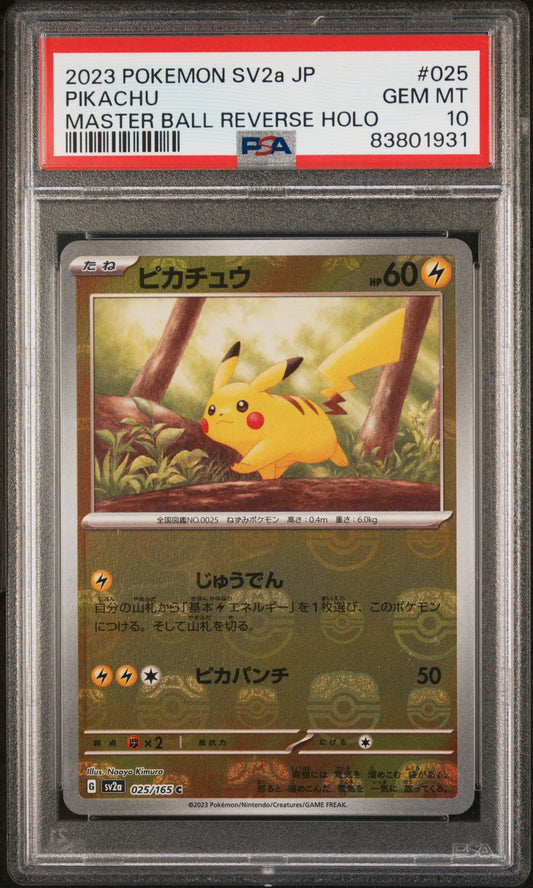 2023 Pokemon Japanese Sv2A-Pokemon 151 025 Pikachu Master Ball Reverse Holo - PSA 10