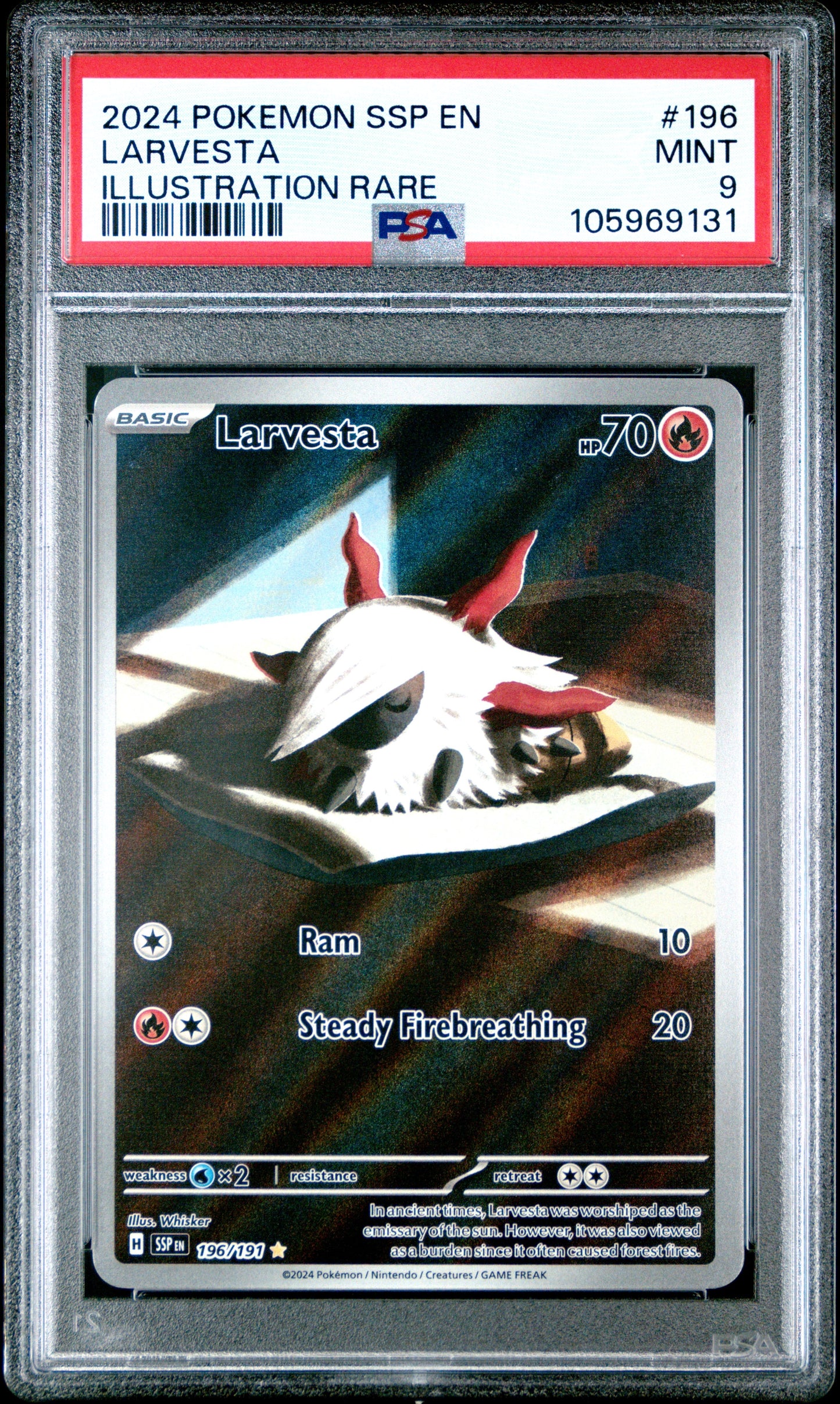 2024 Pokemon Ssp En-Surging Sparks 196 Larvesta Illustration Rare - PSA 9