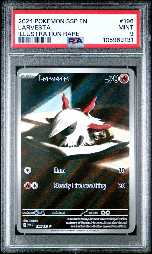 2024 Pokemon Ssp En-Surging Sparks 196 Larvesta Illustration Rare - PSA 9