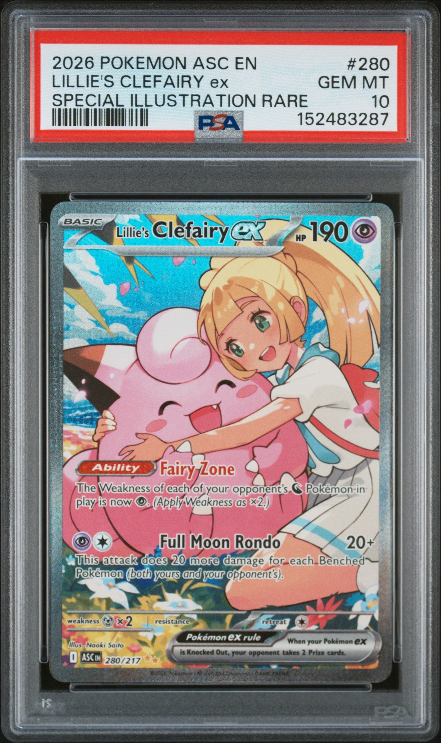 2026 Pokemon Asc En-Ascended Heroes 280 Lillie's Clefairy Ex Special Illustration Rare - PSA 10