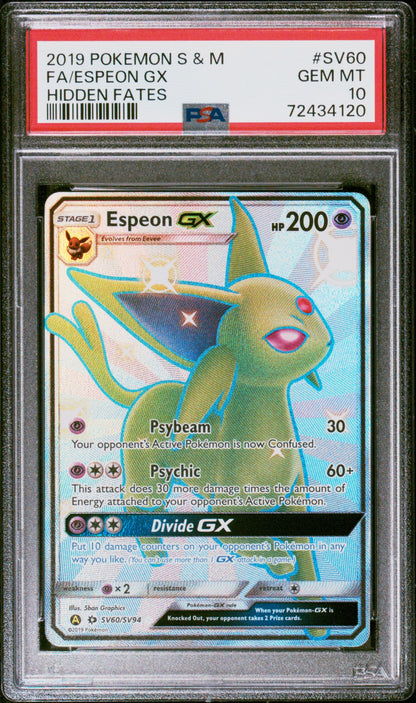 2019 Pokemon Sun & Moon Hidden Fates Sv60 Espeon Gx - PSA 10