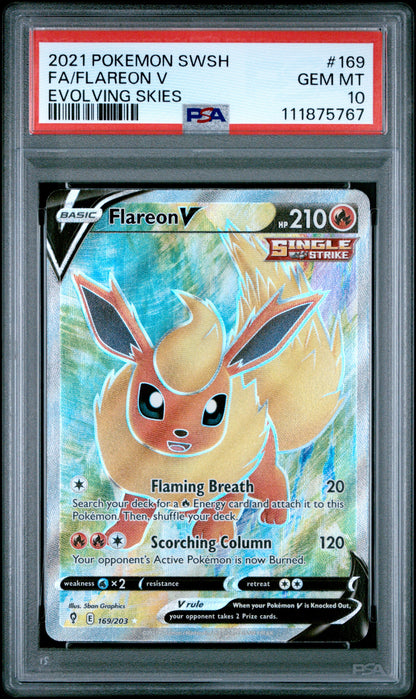 2021 Pokemon Sword & Shield Evolving Skies 169 Flareon V - PSA 10