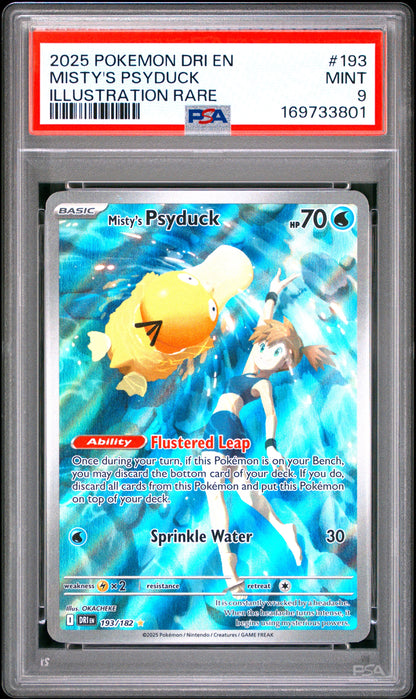 2025 Pokemon Dri En-Destined Rivals 193 Misty's Psyduck Illustration Rare - PSA 9
