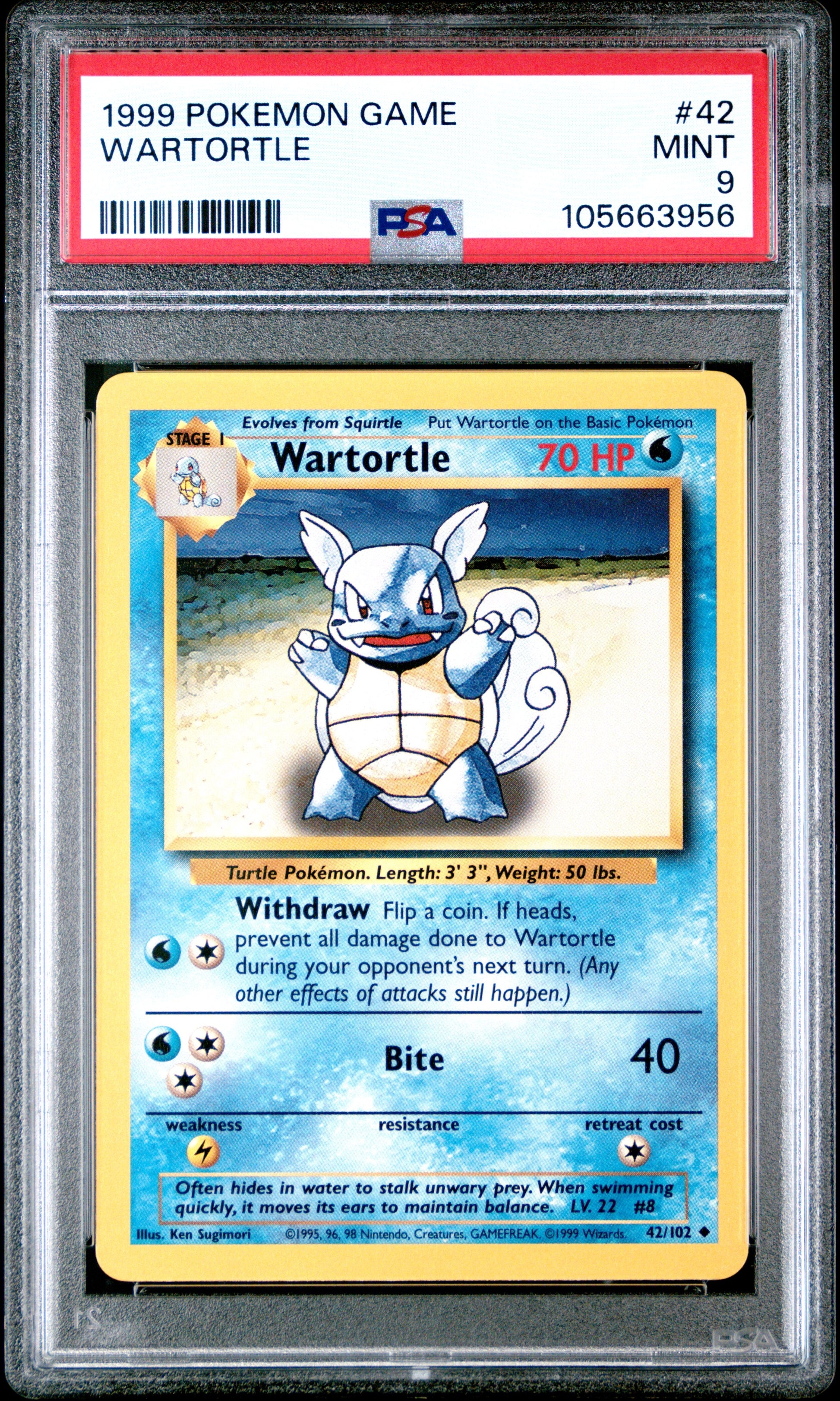 1999 Pokemon Game 42 Wartortle - PSA 9