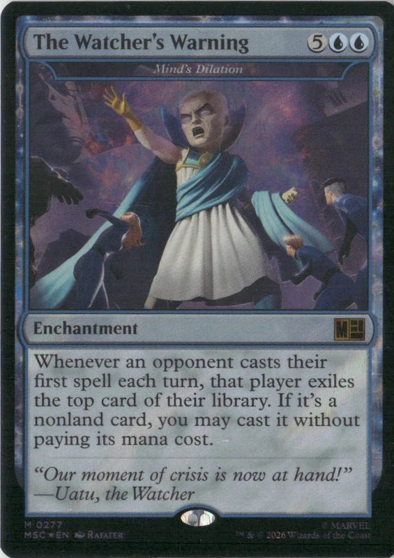 Scan Image | The Watcher's Warning - Mind's Dilation (Surge Foil) - Commander: Marvel Super Heroes | [8D428CCD]